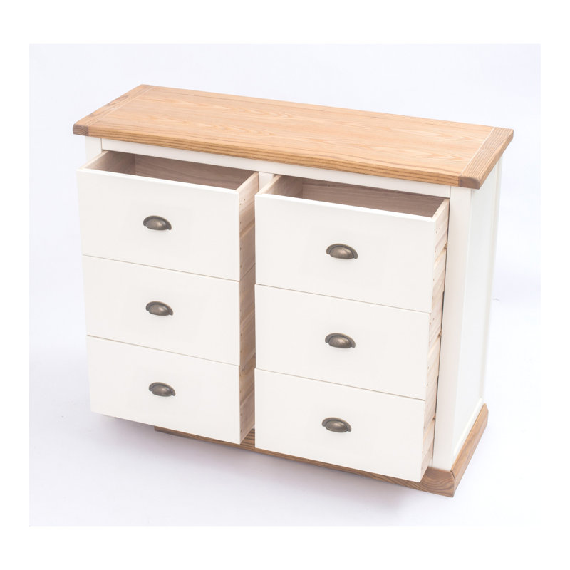6 Drawer 110cm W Double Dresser, Waxed Oak
