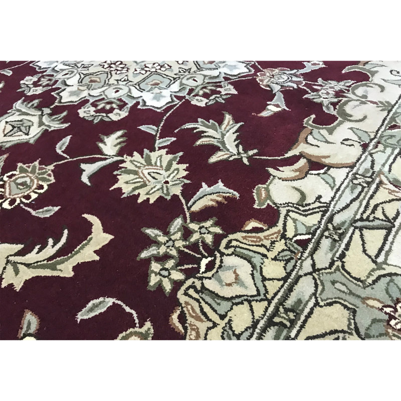 Wool Oriental Area Rug in Wine/Ivory
