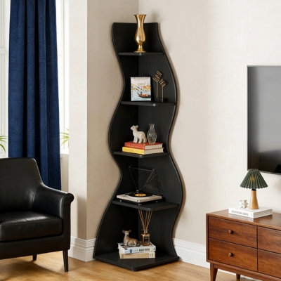 5-Tier Corner Shelf, Modern Wall Corner Bookshelf Bookcase