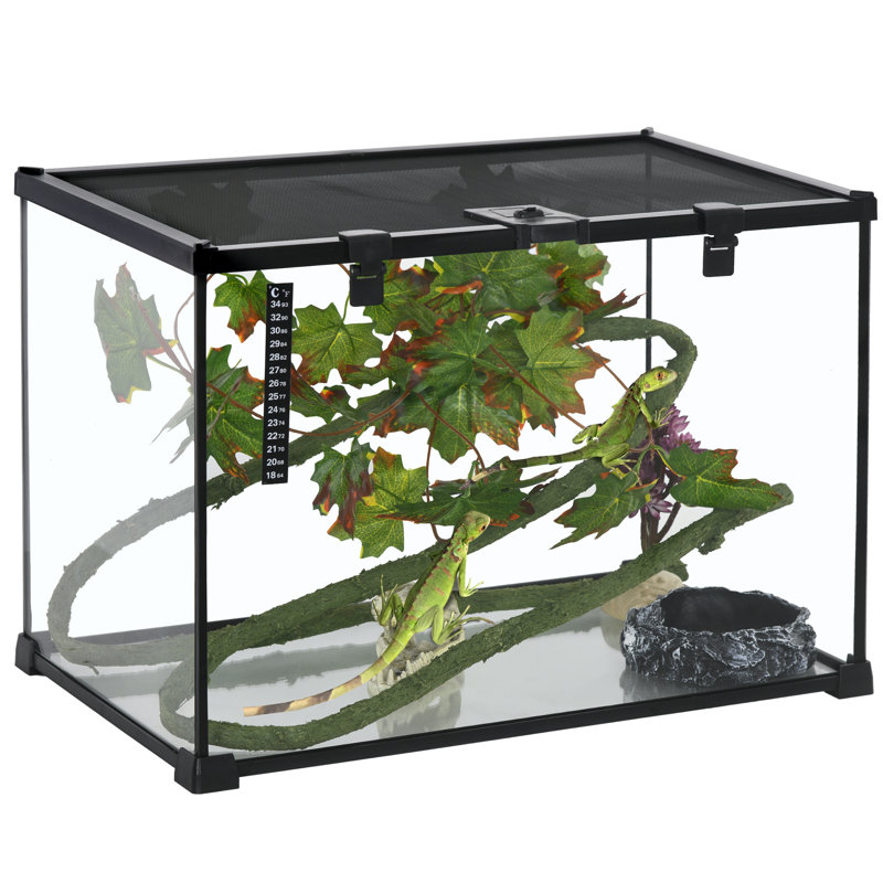 14 Gallon Black Glass Reptile Terrarium Tank with Sliding Screen Top