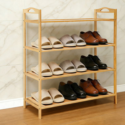 4-Tier Bamboo Shoe Rack Freestanding Shoe Organizer Entryway Open Shoe Storage Shelf for Bedroom Hallway Balcony