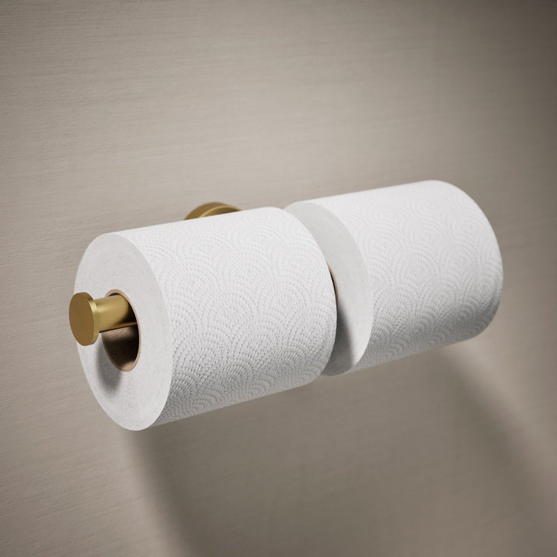 Double Toilet Tissue Holder, Vibrant Brushed Moderne Brass