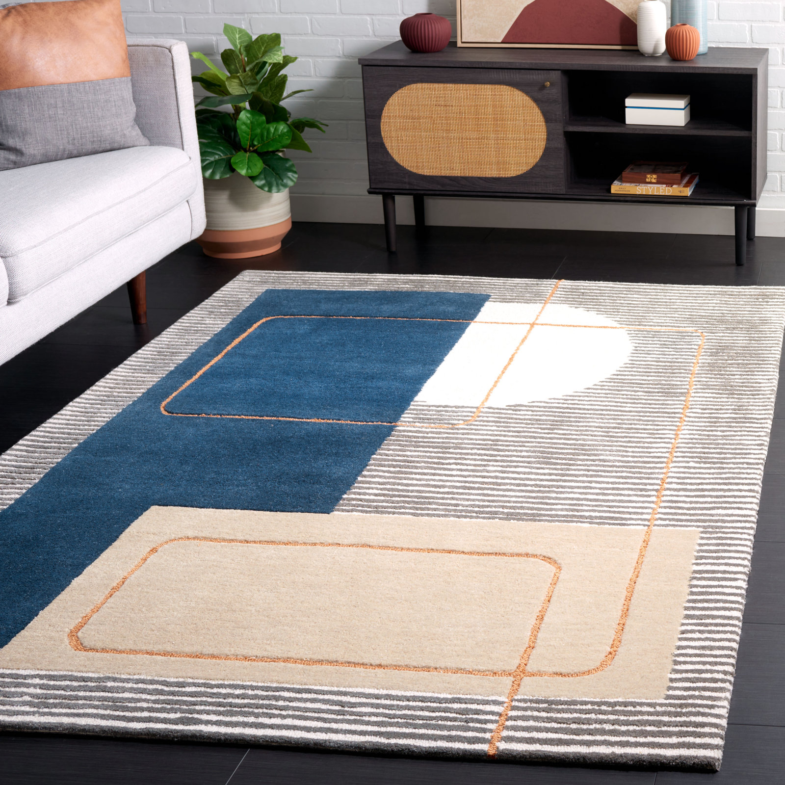 Lacy Hand-Tufted Geometric Wool Rug, Rectangle 8' x 10'