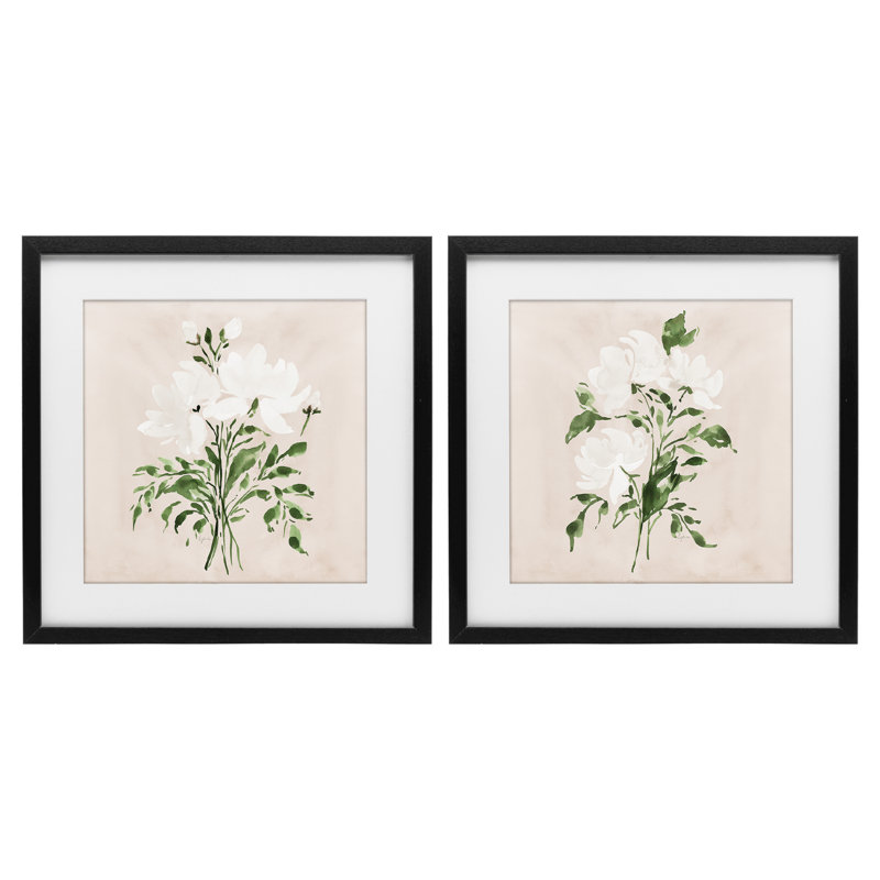 «White On Tan Botanicals», ensemble de 2 reproductions encadrées sous verre, design par Lucille Price, H 13 po x l 13 po