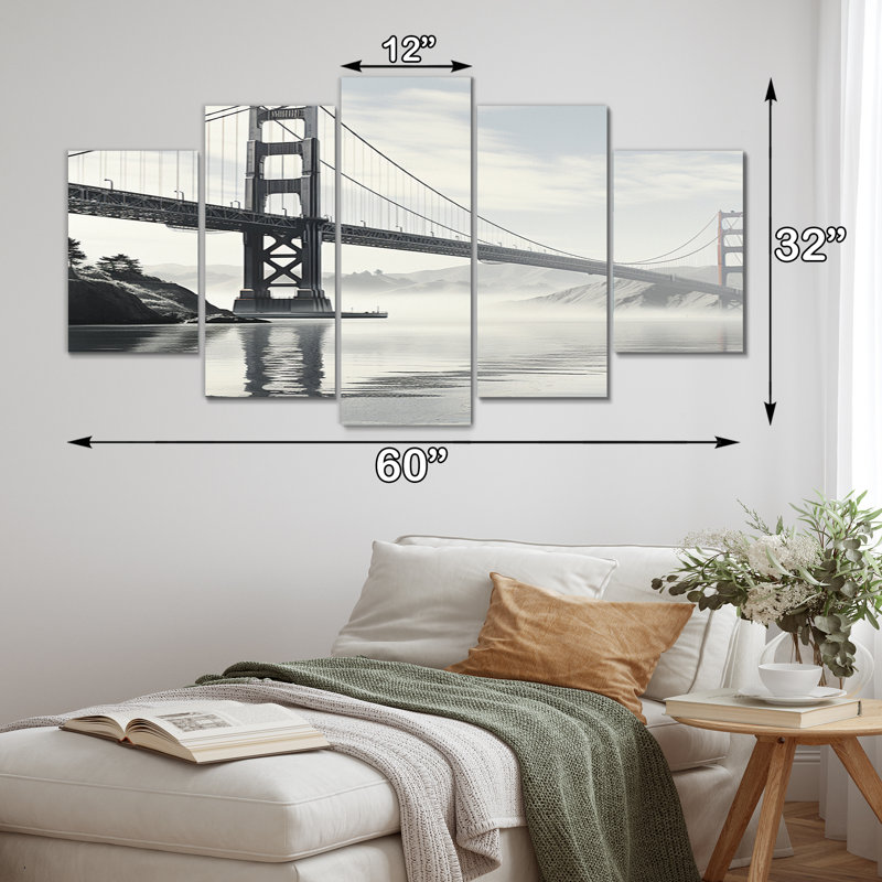 Pont gris, porte dorée monochrome sur toile, reproduction de 5 pièces
