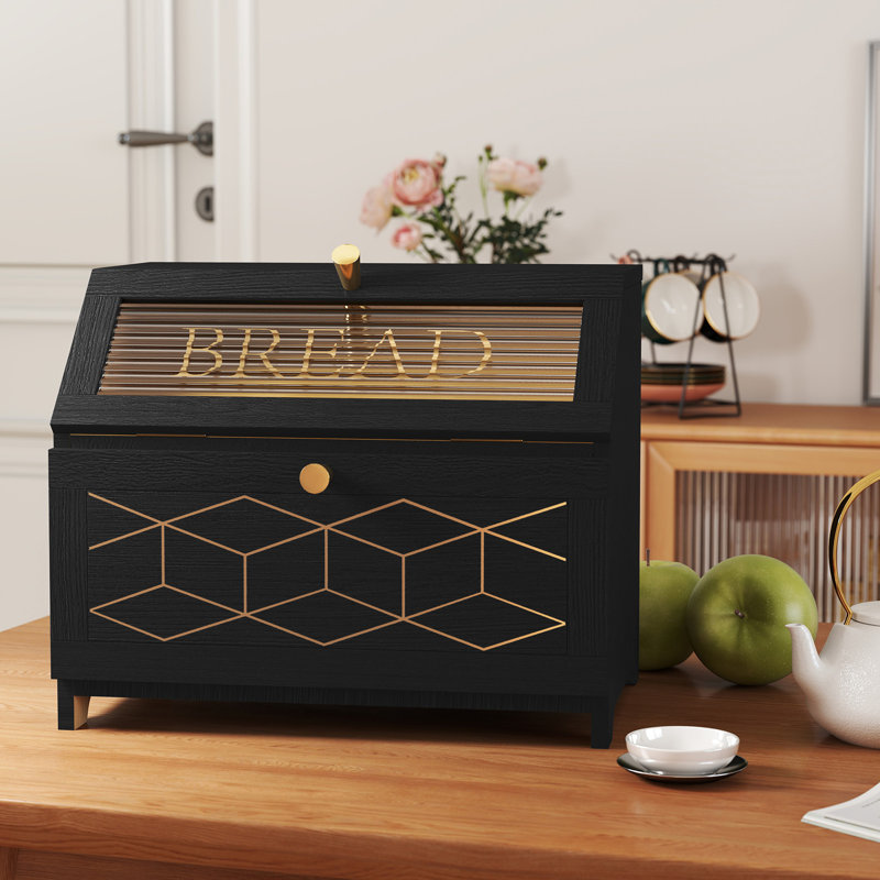 Geometric Pattern Bread Box - Stylish Storage Solution for Kitchen, Black