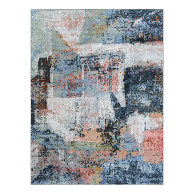 Tapis abstrait bleu / blanc / corail Trent Austin Design® Hankinson, Rectangle 9 pi x 12 pi