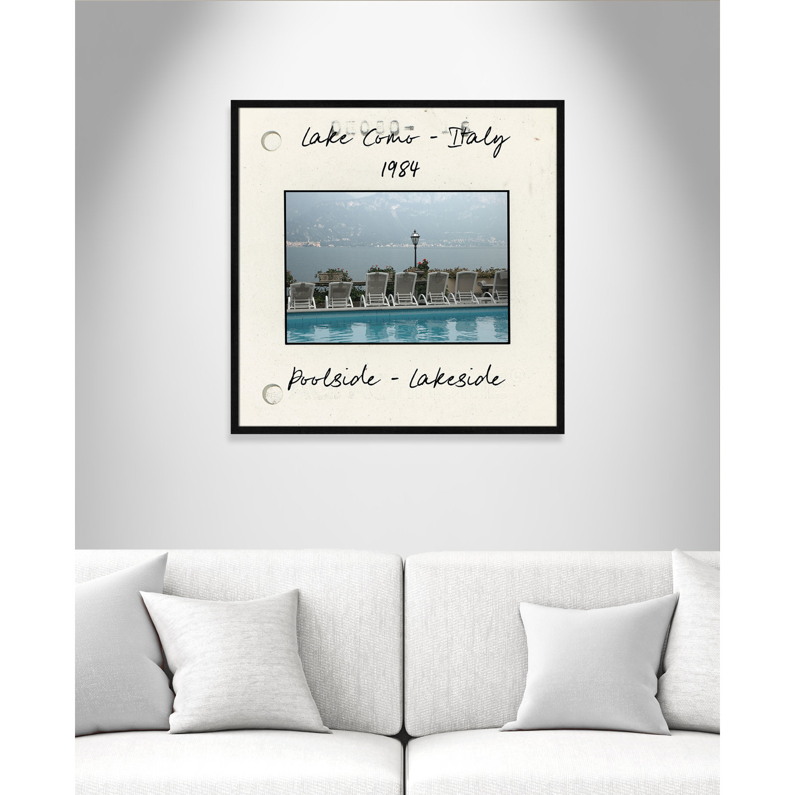 Travel Slide Collection "Lake Como, Italy" Print, Black Single Picture Framed Paper, 32" H x 32" W x 0.75" D