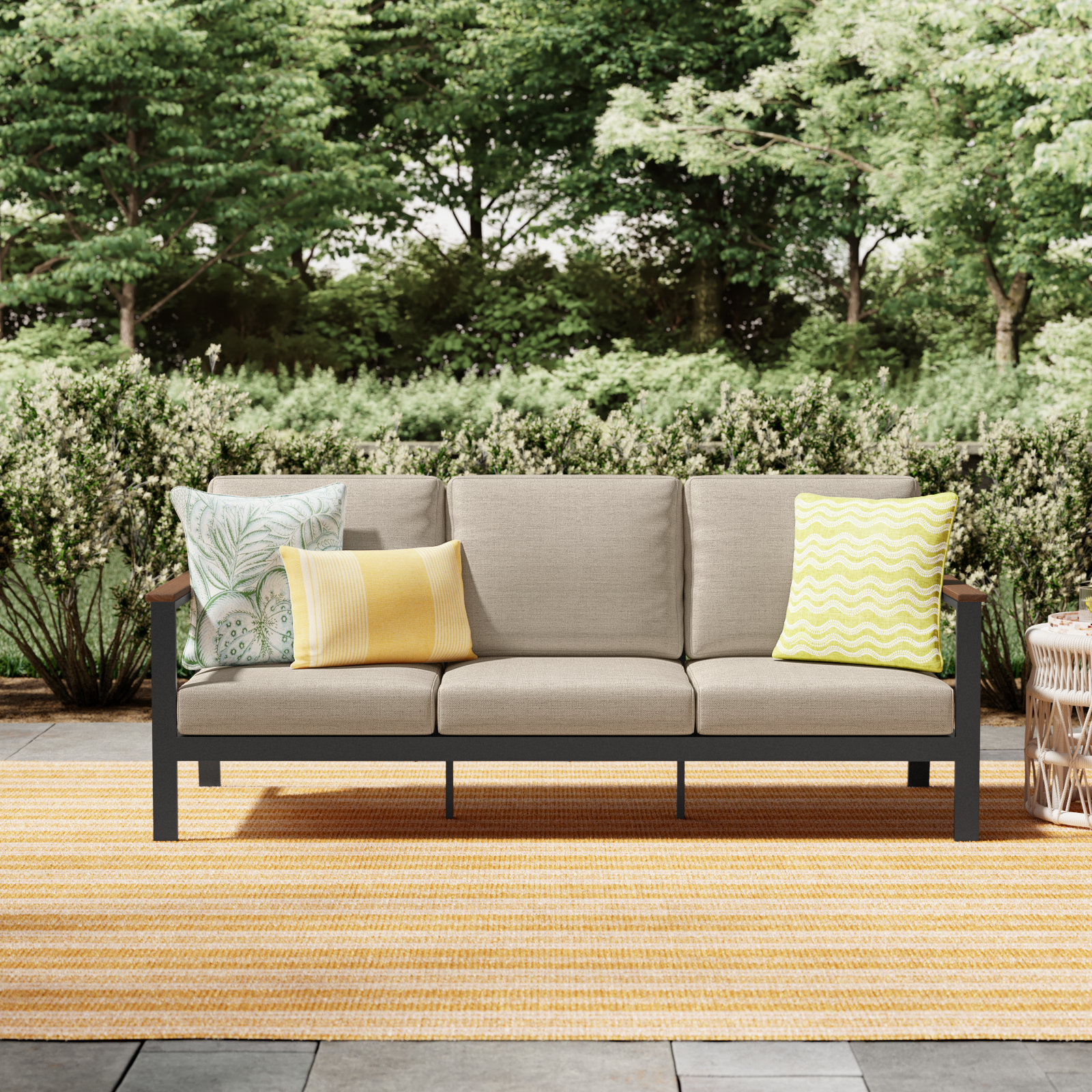 Townsend 80'' Wide Outdoor Patio Sofa with Sunbrella Cushions, Sunbrella Canvas Fern, Yes, White