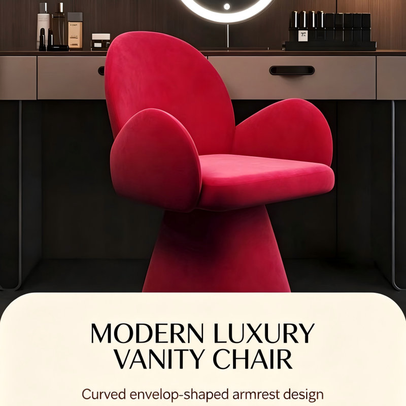 Contemporary Rotatable Dressing Table Chair, Plush Velvet Swivel Vanity Accent Chair, Comfortable Cosmetic Seat for Bedroom Decor