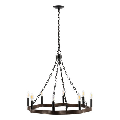 8 - Light Dimmable Wagon Wheel Chandelier