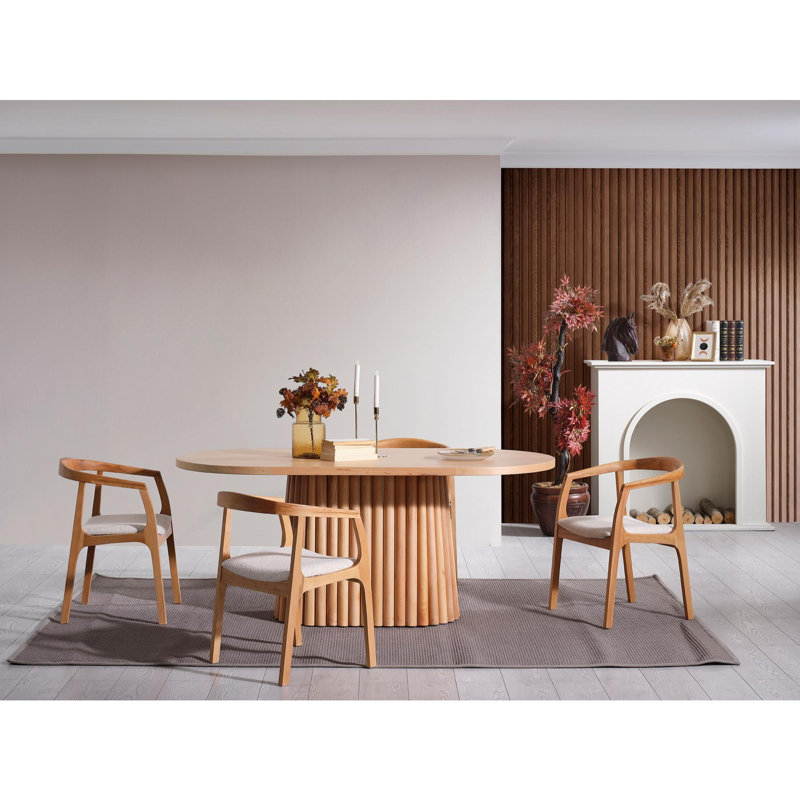 Modern Dining Table & Chairs Set (4 Pieces), Natural Beech Wood Coating, Table: 66.9 x 29.5 x 35.4 inches | Chairs: 19.7 x 27.6 x 27.6 inches | 100% MDF, Solid Brown Color, Perfect for Stylish Dining Rooms