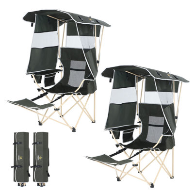 Portable Camping Chair with Canopy, Removable Footrest, Cooler Bag, and Cup Holder for Beach, Fishing, Sports, and Relaxation (2 Pack) by Arlmont & Co.