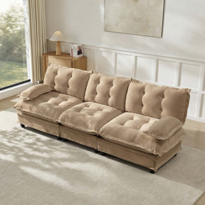 107-Inch 3-Seater Cloud Sofa, Modular Sectional With Deep Seat, Comfy Lattice Cushions, Breathable Chenille Fabric In Light Coffee
