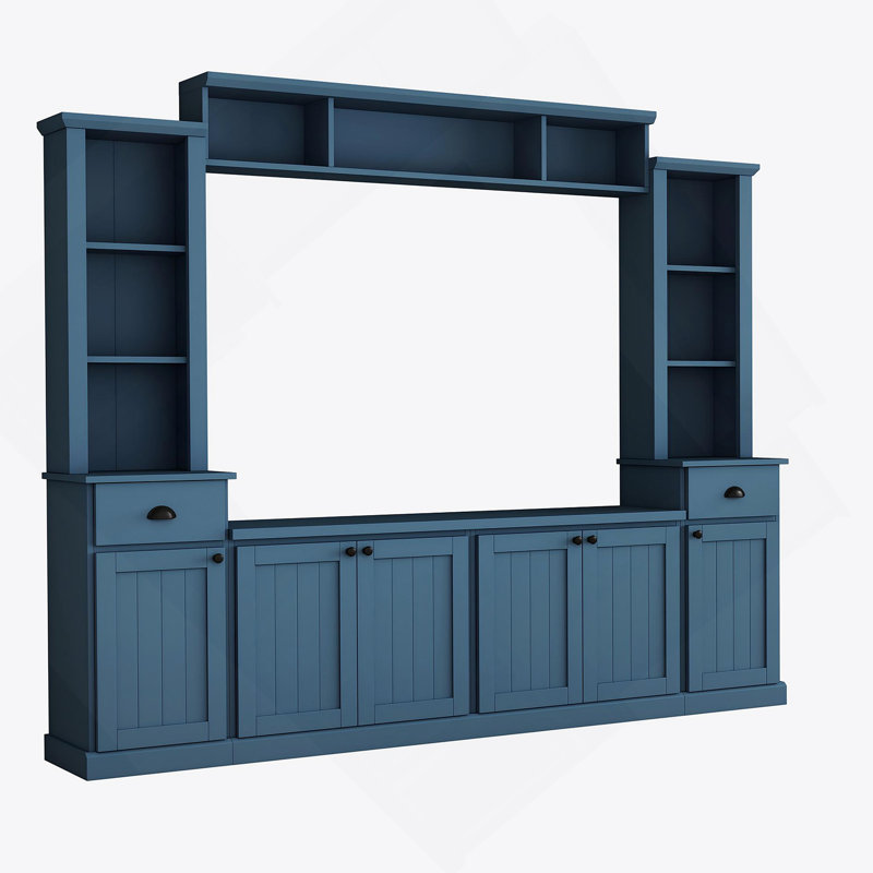 Ensemble mural minimaliste avec pont pour téléviseur de 75 po ou moins, Bleu