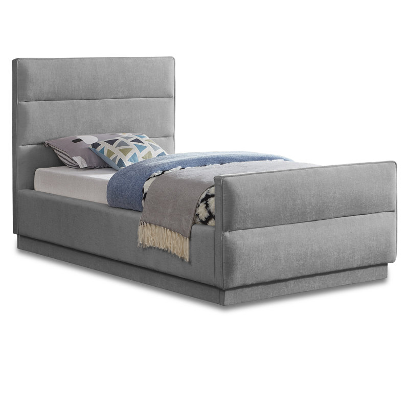 Lit tapissier standard capitonné Paxton, Simple, Grey Chenille Fabric