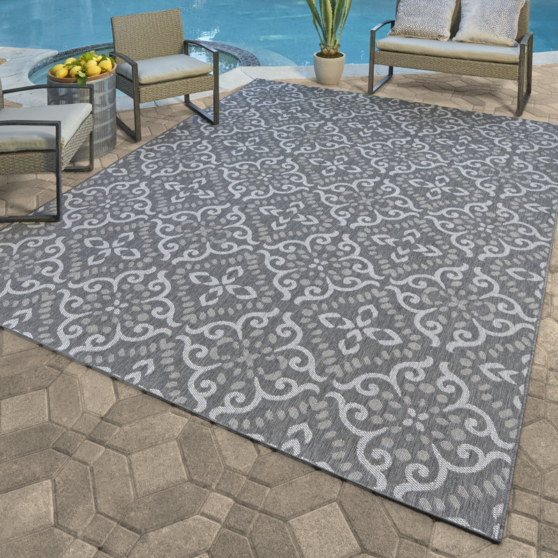 Tapis intérieur / extérieur gris Glaudia, Rectangle 5 pi 3 po x 7 pi