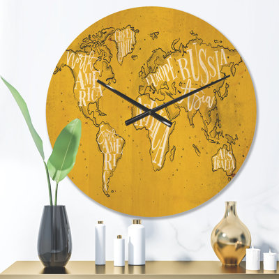 Horloge murale rétro en bois mappemonde