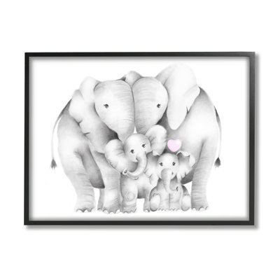 Bébé éléphant avec une famille d'animaux - Cœur rose - Peinture