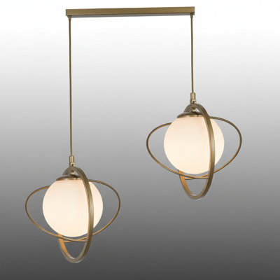 Adjustable Height Modern 2-Light Globe Kitchen Island Pendant With Globe Cap And Orbital Frame
