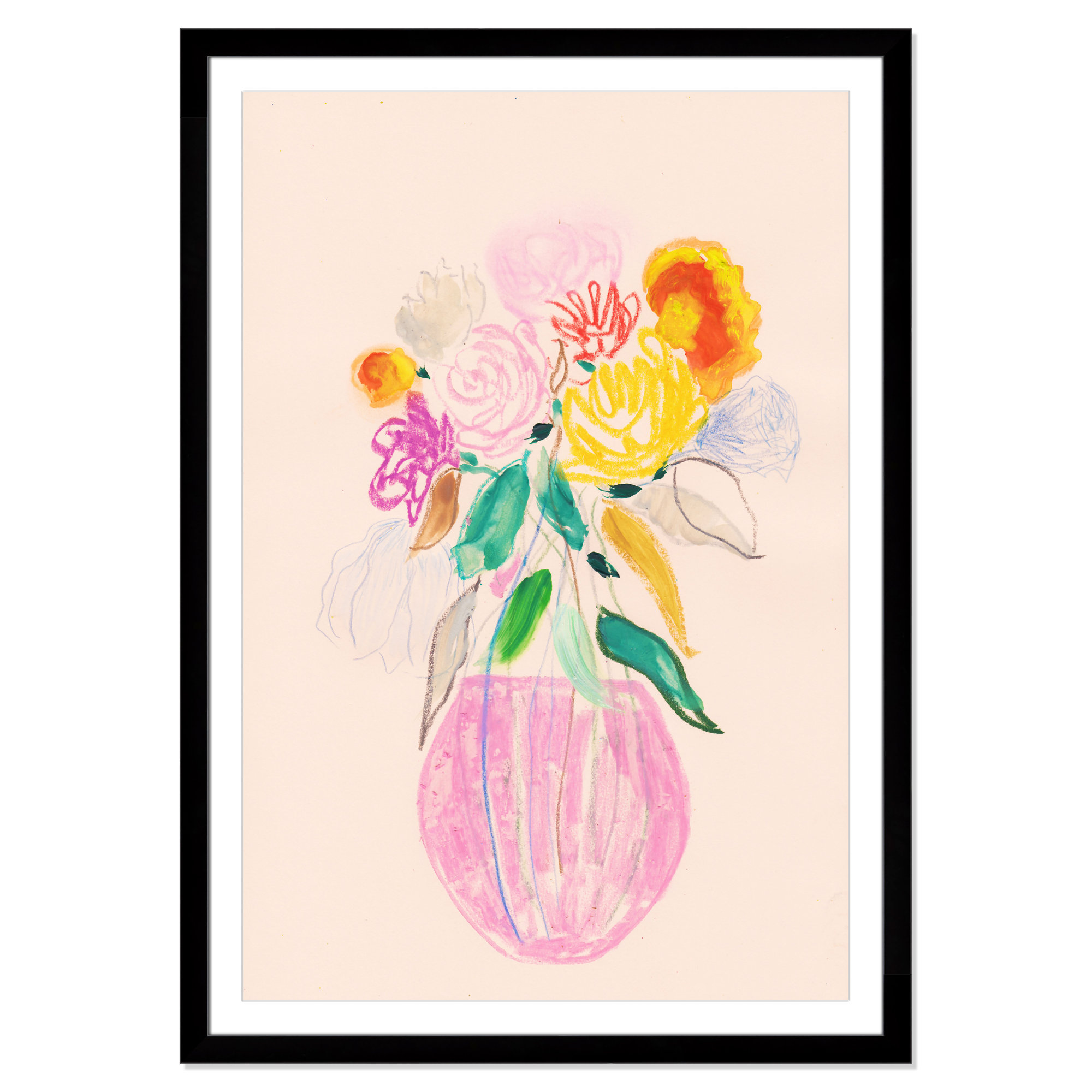 Simple Floral I Print by Bea Dina, Black Single Picture Framed Paper, White, 55" H x 39" W x 1.25" D