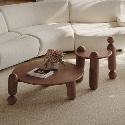 French-style solid wood round coffee table