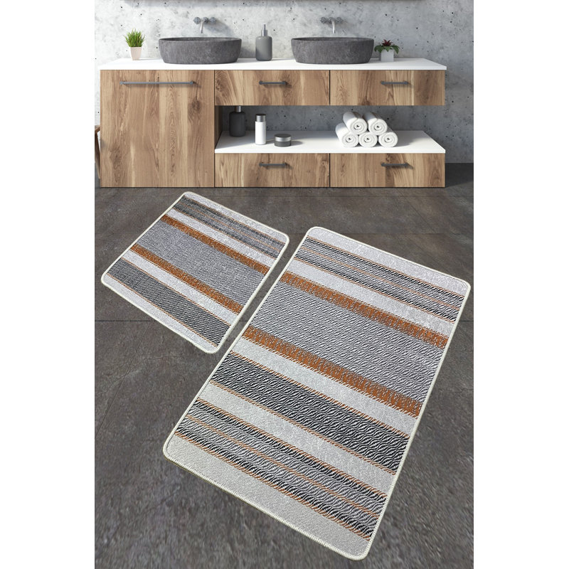 Ensemble de luxueux tapis de bain (2 pièces) en polyester antibactérien de 23,6 po x 39,4 po et de 19,7 po x 23,6 po | Poils doux de 0,4 po de hauteur, dessous antidérapant, lavable à la machine | Idéal pour le confort et la sécurité de la salle de bain
