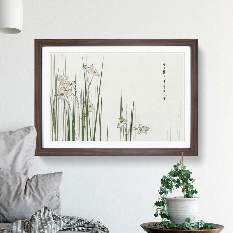 Daffodils by Watanabe Seitei - Framed Print, 62cm H x 87cm W x 2cm D, Walnut Framed