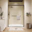 Porte de douche à double cadre coulissante de 46 à 48 po x H 72 po en bronze huilé avec verre trempé transparent de 1/4 po, poignées doubles-133944987-98882084