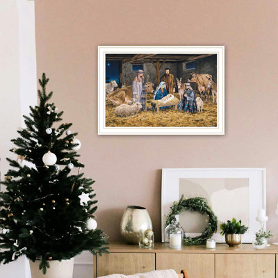 Your Decor With Nativity Wall Art: Multicolor Print On Wood, Adds Character Elevate Decorative Style Print: White Framed Artwork, Elegance