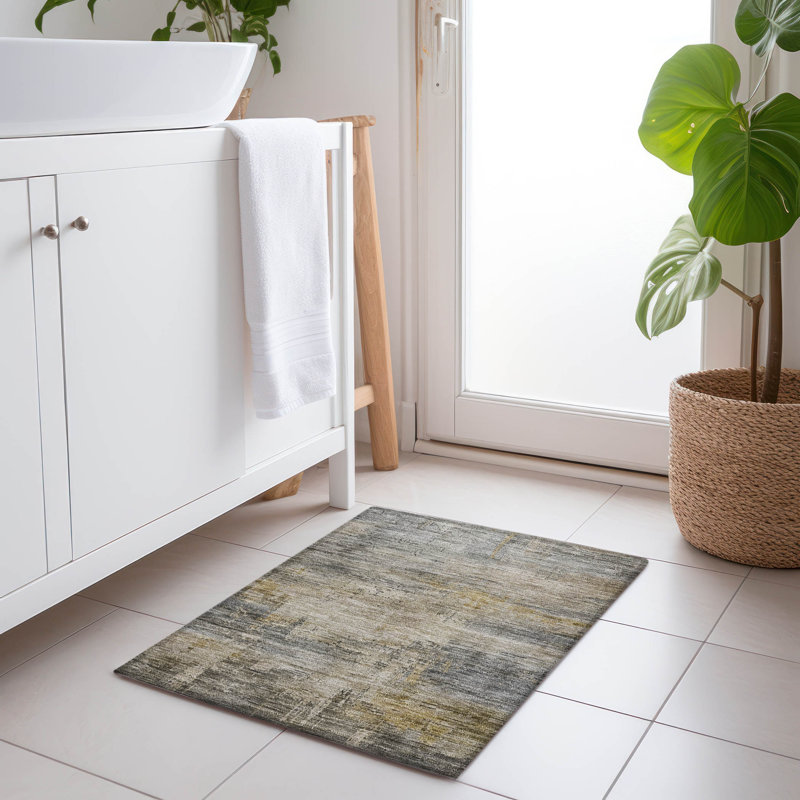 Machine Washable Indoor/Outdoor Claudian ACN1650 Pewter Rug, Rectangle 1'8" x 2'6"
