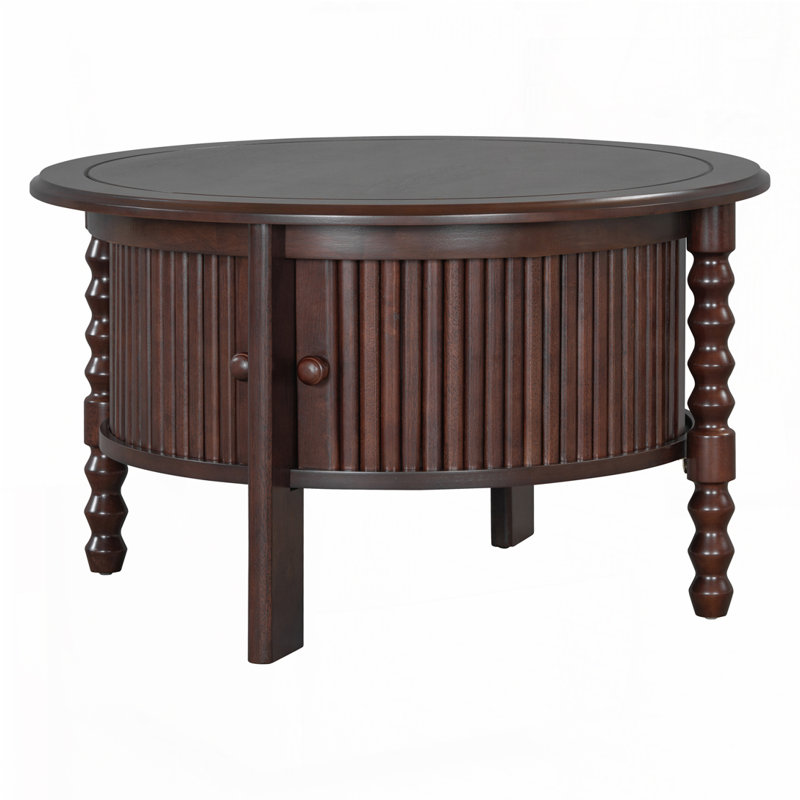 Round Coffee Table with Storage in 30.3" for Living Room, Walnut, Walnut