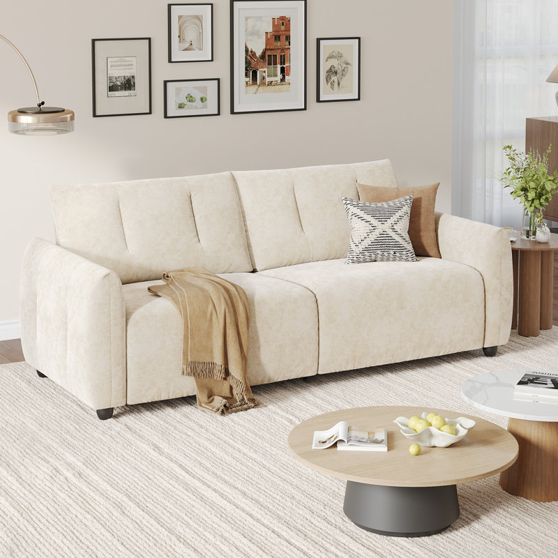84.5" Loveseat Sofa with Tufted Feather Armrests, Sturdy Modern Couch for Living Room & Apartment, Beige