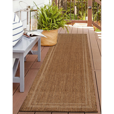 Tapis tissé plat intérieur / extérieur de style jute sable / naturel Border