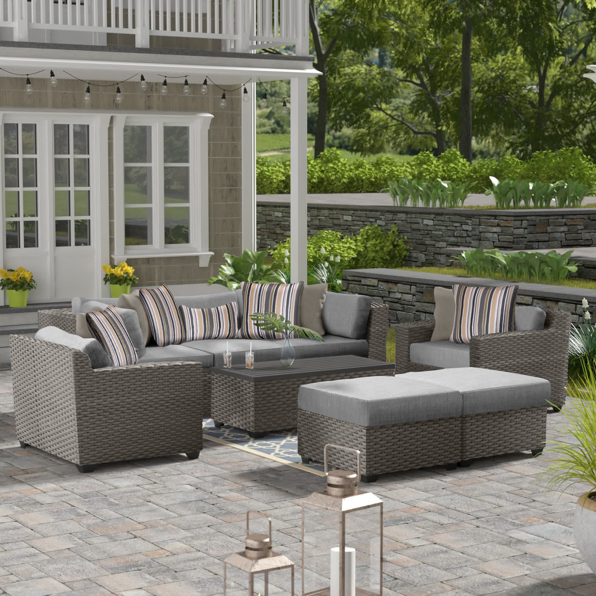 Amjad 8 Piece Outdoor Sectional Seating Group with Cushions Lark Manor Cushion Color Cast Ash Sunbrella Plainweave