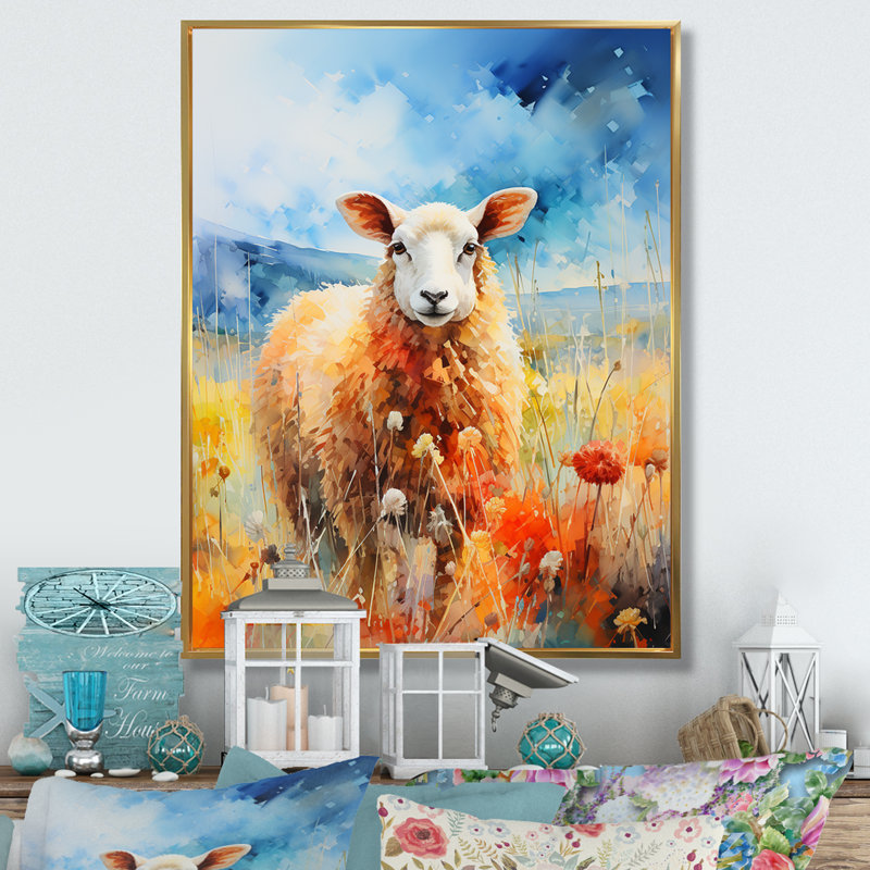 «Abstract Sheep Grazing I», reproduction d'art sur toile, H 20 po x l 12 po x P 1 po, Cadre flottant doré