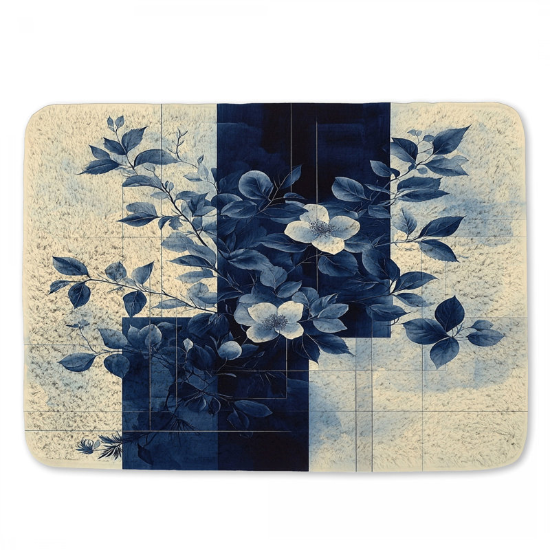 Tapis de bain fleurs bleues, L 34 po x l 21 po