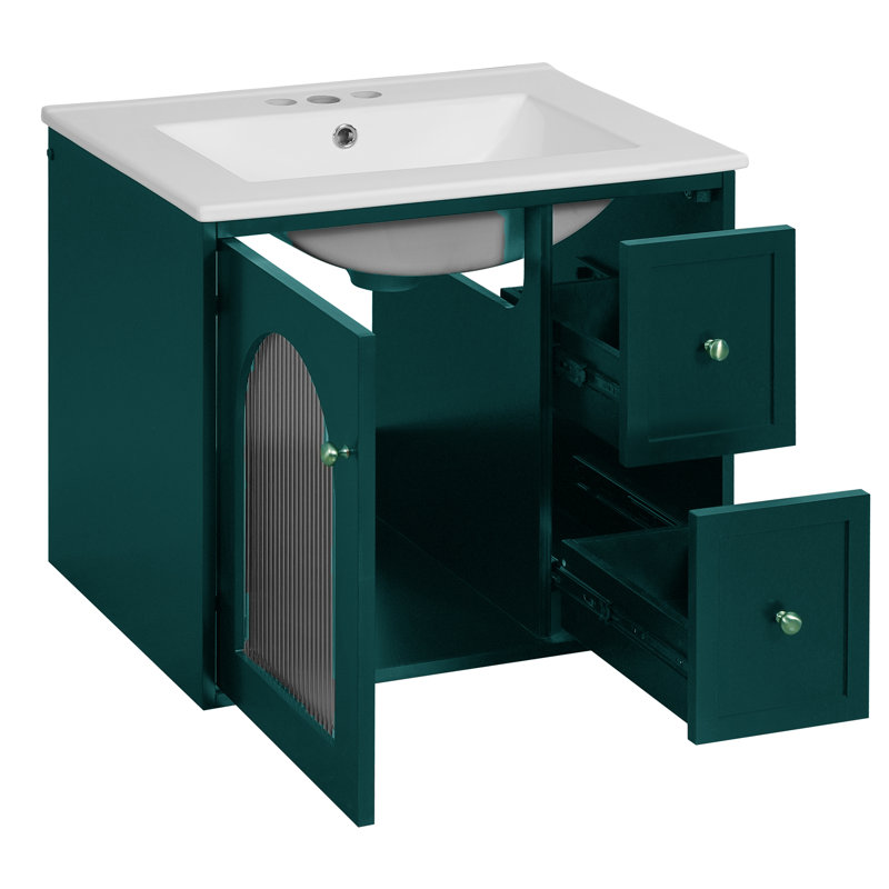 24'' Wall-Mounted Single Bathroom Vanity With Ceramic Sink, Green