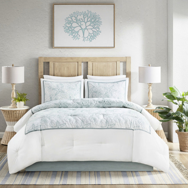 Édredon pour grand lit en coton - broderie, duveteux, thème plage 200tc