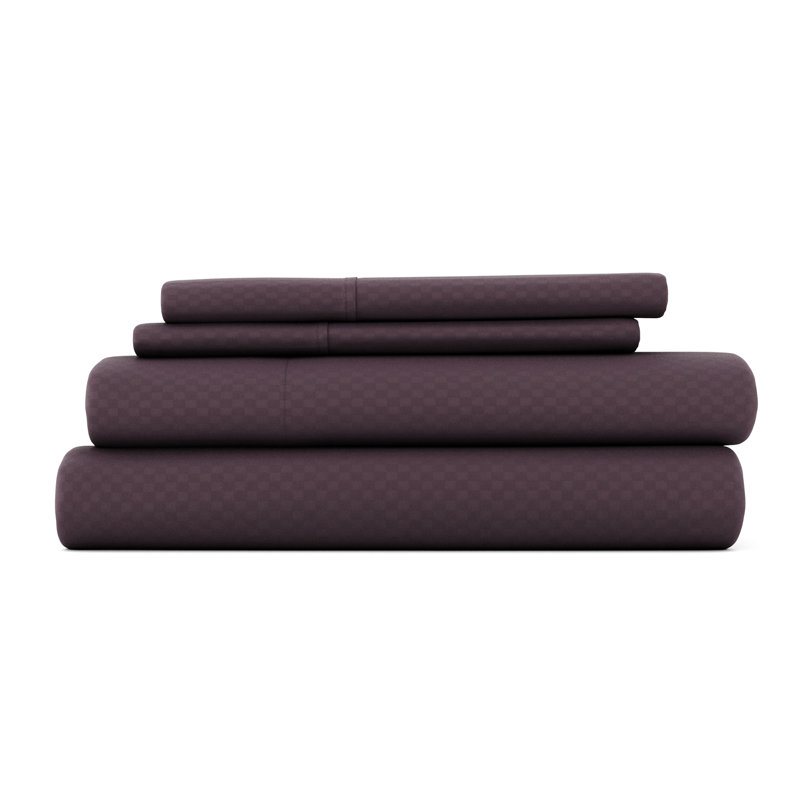 Twin Purple Embossed Microfiber Deep Pocket Sheet Set