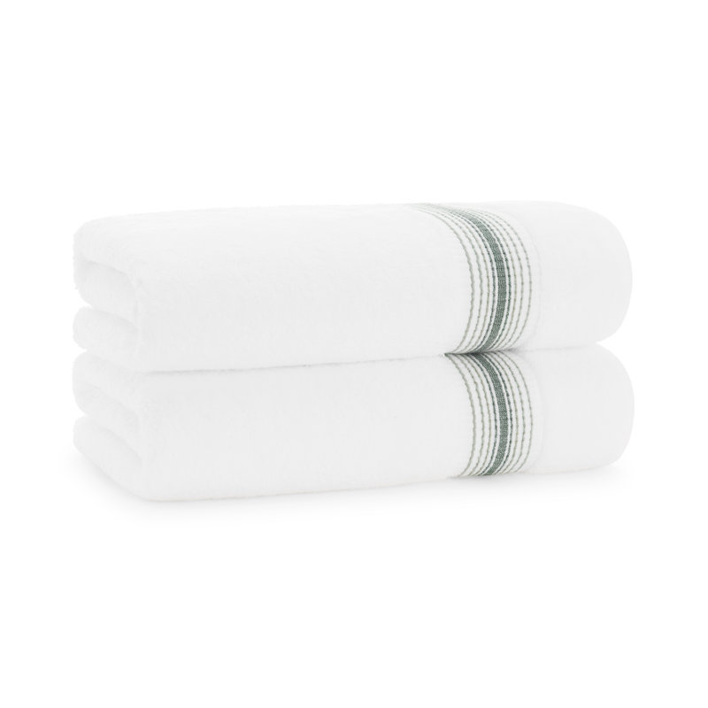 Darcie-Bella 100% Cotton Plush Bath Towel, White/Sage Green