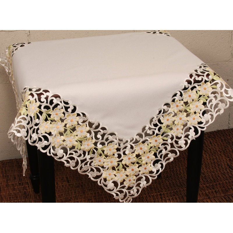 Spring Garden Embroidered Cutwork Vinyl Table Topper