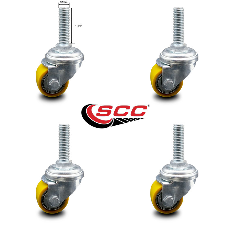 Ensemble de 4 roulettes à tige filetée en polyuréthane à profil bas de 35 mm et de 12 mm
