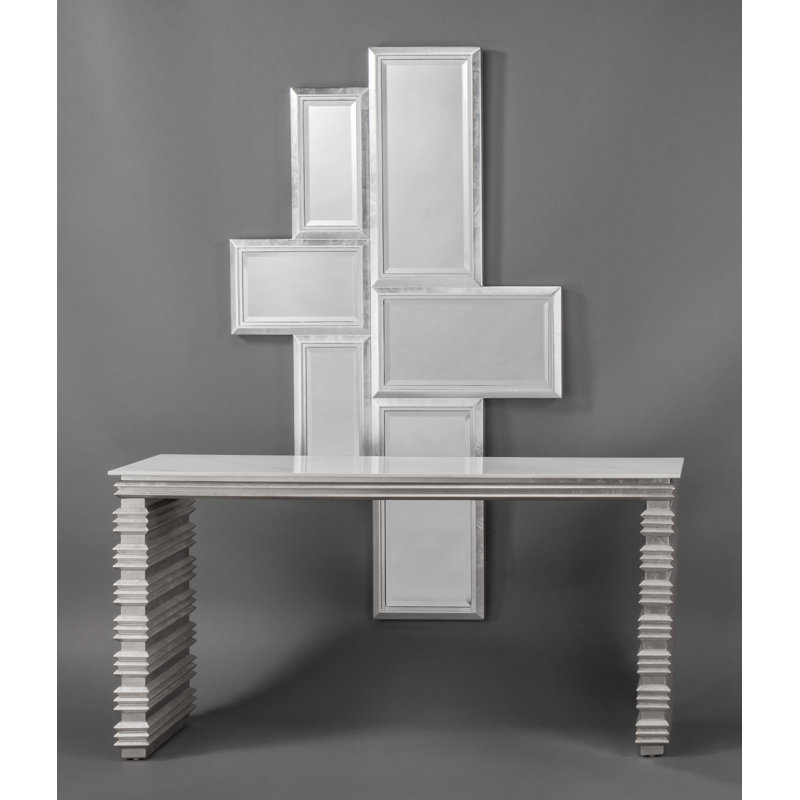 62'' W Stone Console Table, White, Silverleaf