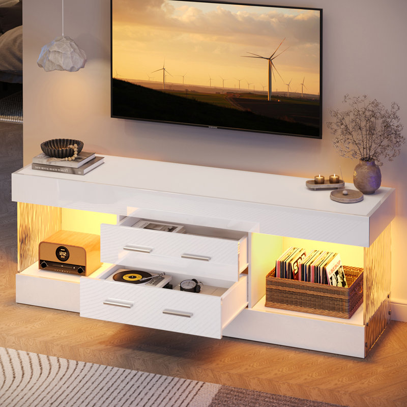 Meuble télé Kruszewski, H 22 po x L 13,78 po x l 60 po, Beige, 2
