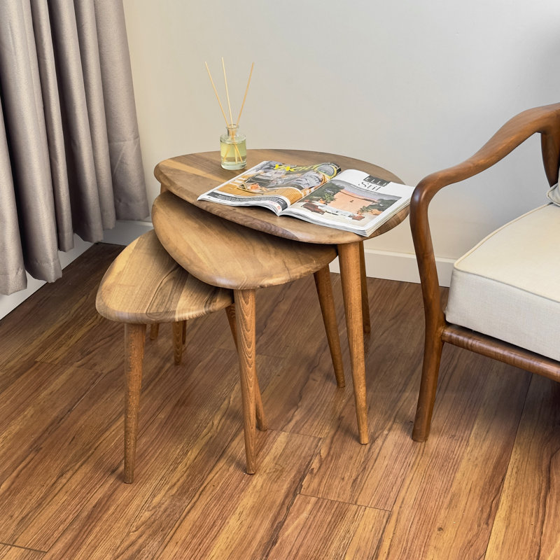 Walnut and Beech Round Nesting Coffee Tables with Tapered Legs