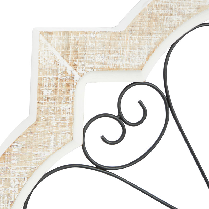 White Wooden Scroll Home Wall Decor with Metal Scroll Work