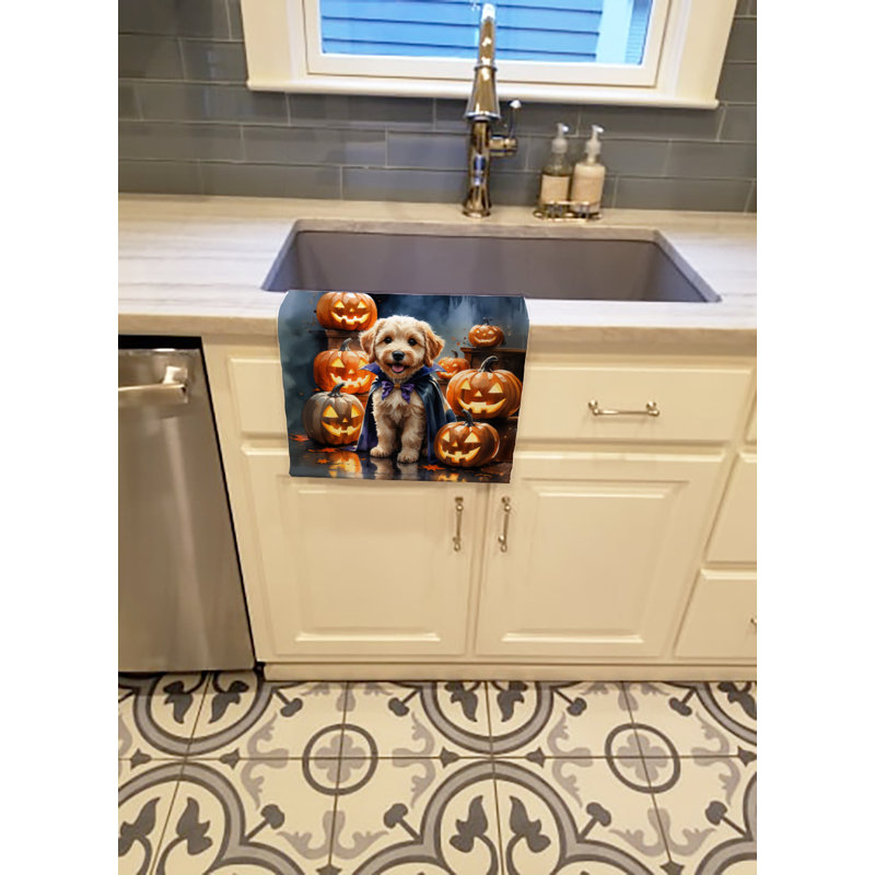 Labradoodle Puppy Halloween Kitchen Towel, Labradoodle