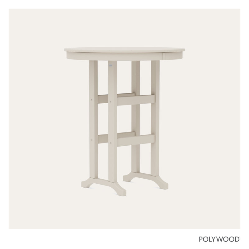 POLYWOOD Round Farmhouse Bar Table, Sand, 36"