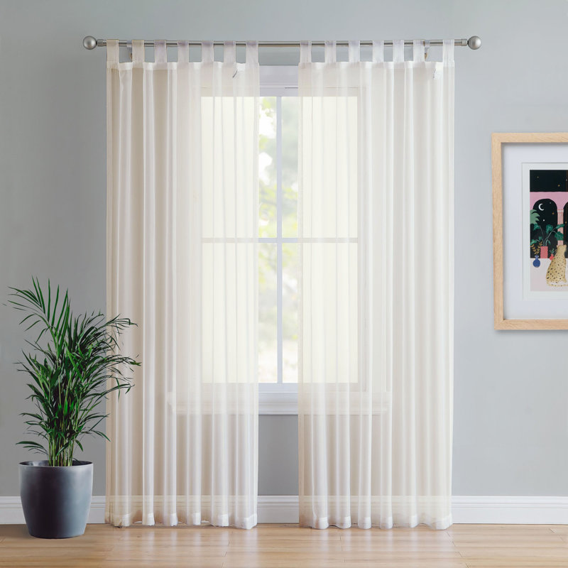 Birdsall Tab Top Sheer Single Curtain Panel, Ivory, 144 W x 137 D cm